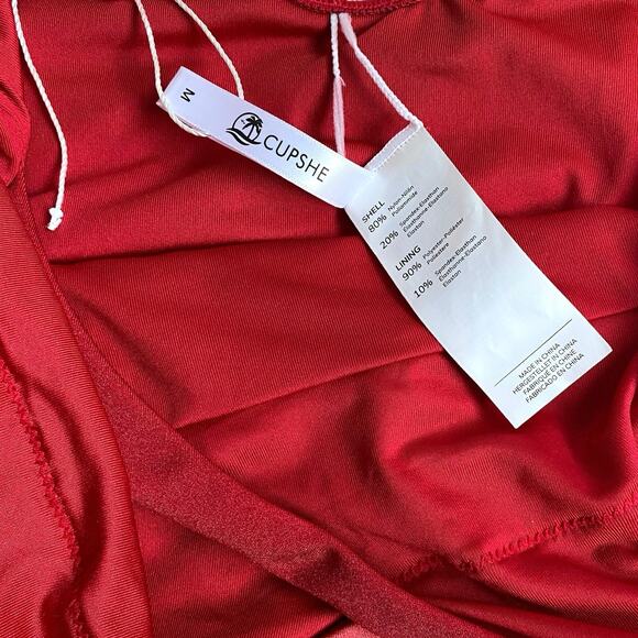 NEW Macie Faux Wrap Side Tie One Piece Swimsuit SZ M Color Block Red Pink Cupshe - Picture 9 of 9